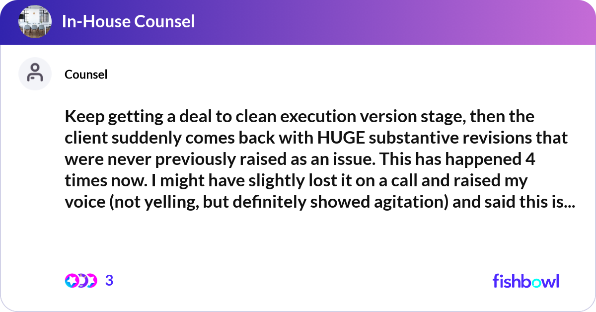 Keep getting a deal to clean execution version sta... | Fishbowl