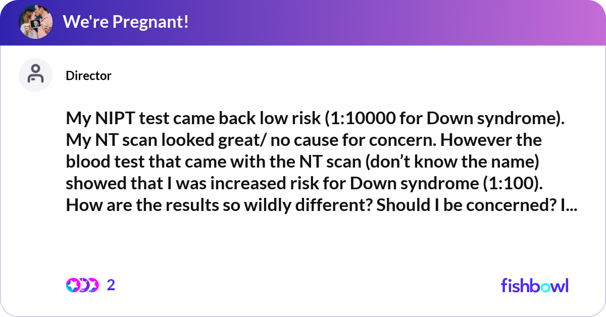 My NIPT test came back low risk (1:10000 for Down ... | Fishbowl