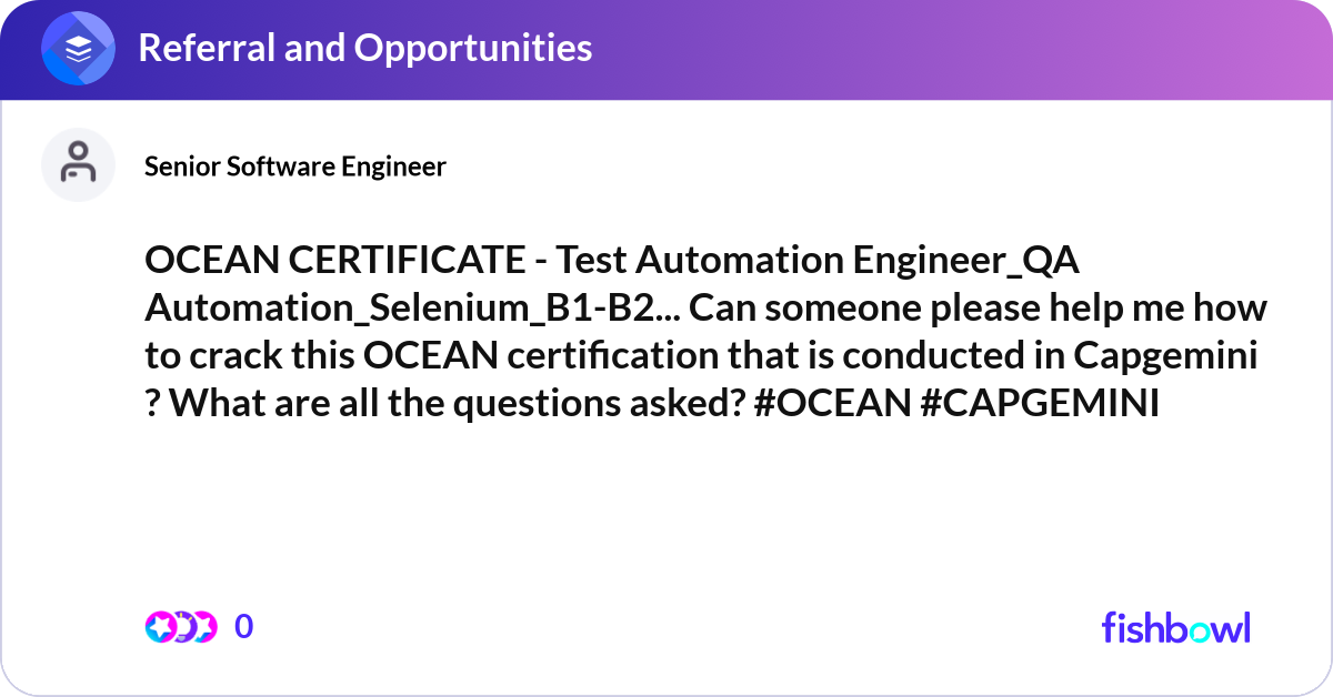 OCEAN CERTIFICATE - Test Automation Engineer_QA Au... | Fishbowl