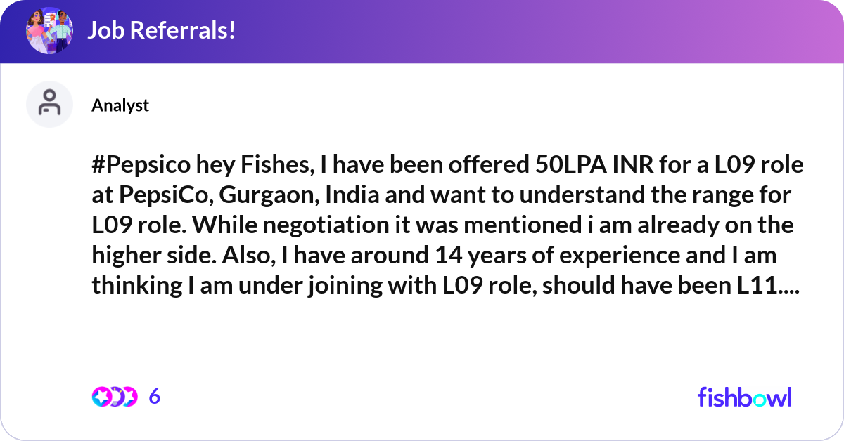 #Pepsico hey Fishes, I have been offered 50LPA INR... | Fishbowl