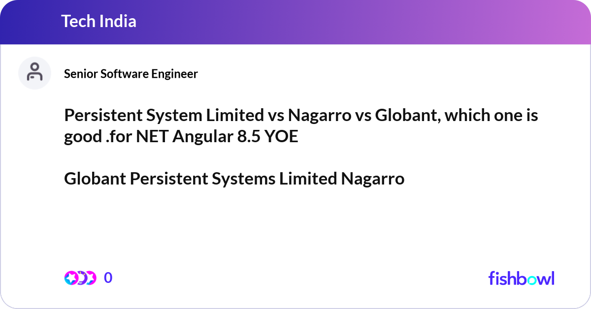 Persistent System Limited vs Nagarro vs Globant, w... | Fishbowl