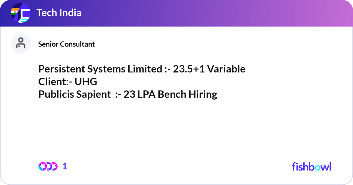 Persistent Systems Limited :- 23.5+1 Variable Clie... | Fishbowl