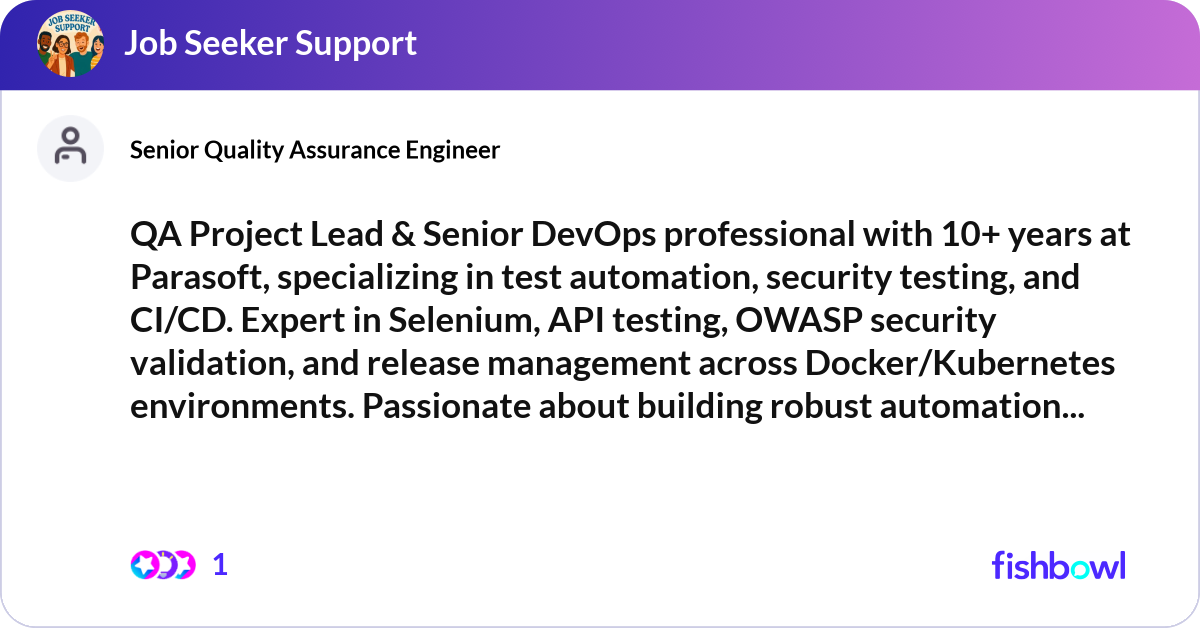 QA Project Lead & Senior DevOps professional with ... | Fishbowl
