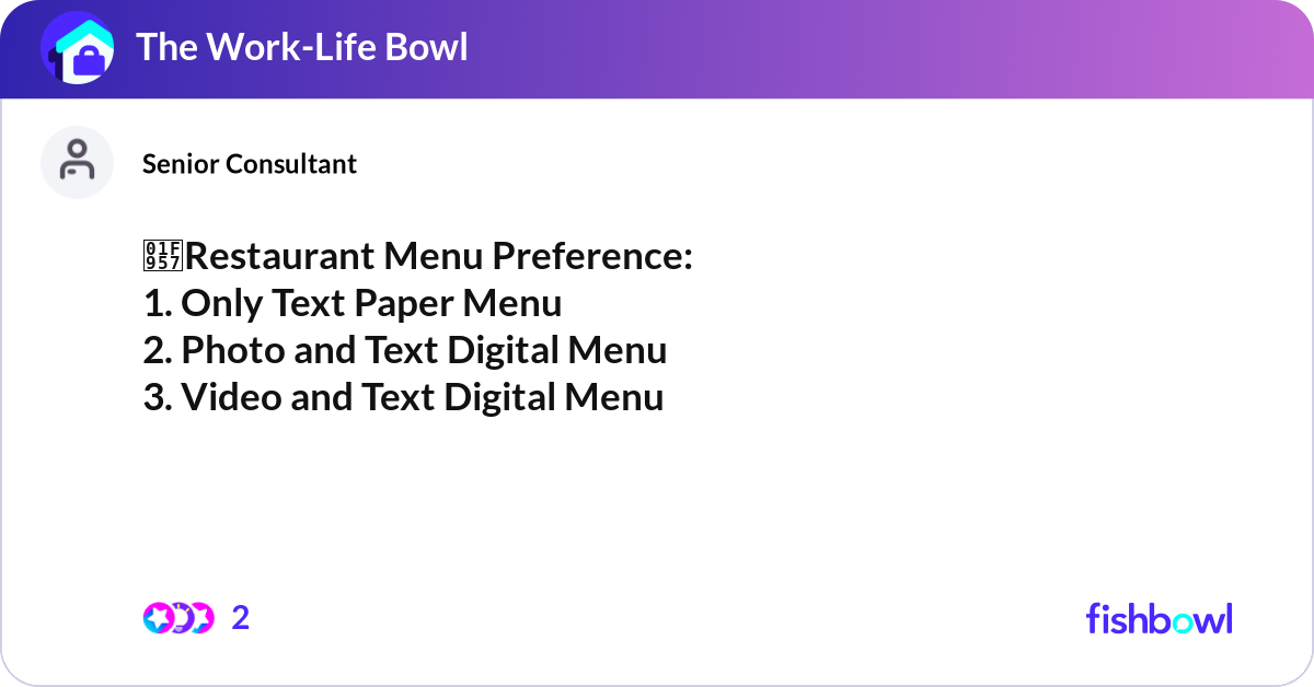 Personal Preference Menu. Example 🥗Restaurant Menu Preference: 1. Only Text Paper M... | Fishbowl