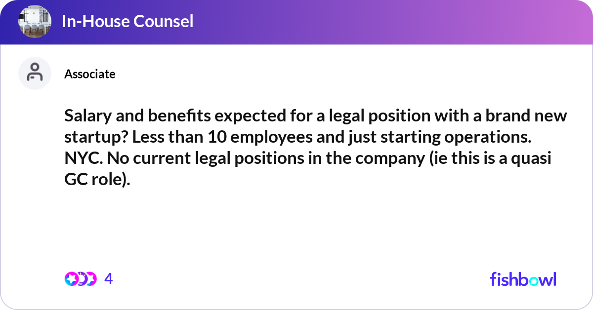 Salary and benefits expected for a legal position ... | Fishbowl