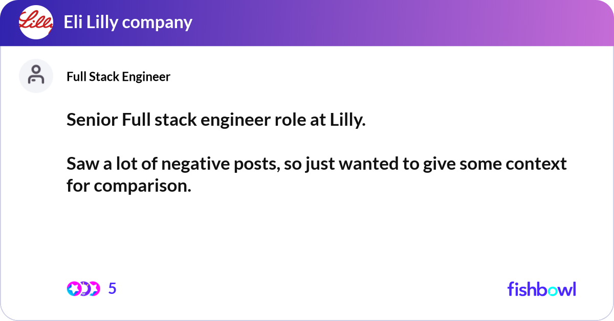 Senior Full stack engineer role at Lilly. Saw a l... | Fishbowl