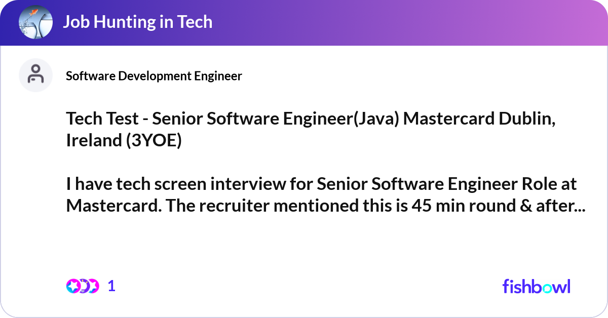 Tech Test - Senior Software Engineer(Java) Masterc... | Fishbowl