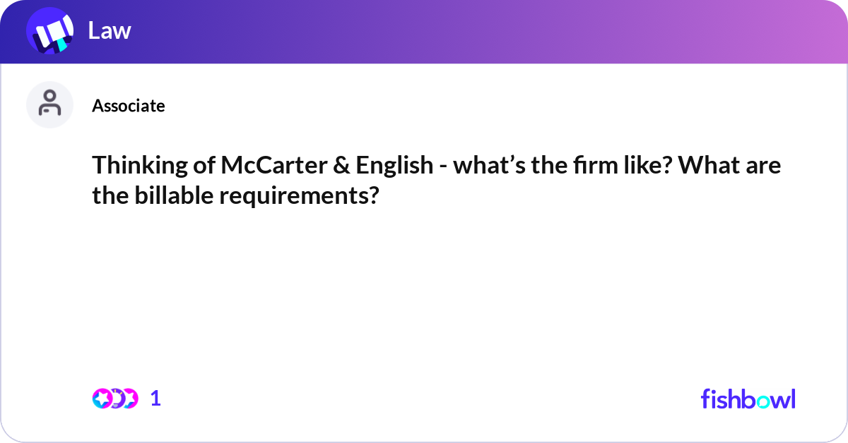 Thinking of McCarter & English - what’s the firm l... | Fishbowl