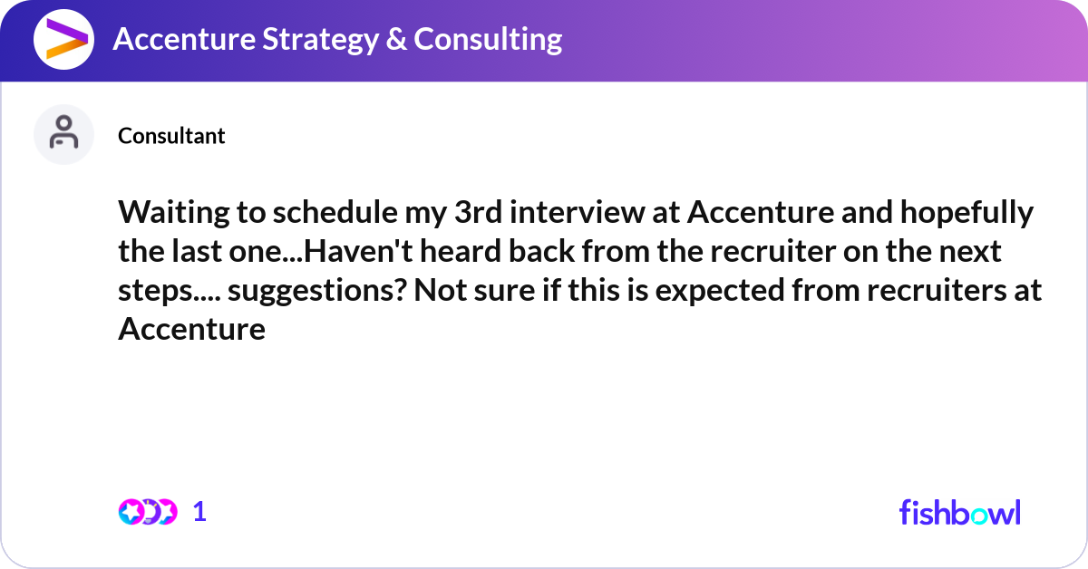 Accenture Back Rd Waiting to schedule my 3rd interview at Accenture ... | Fishbowl