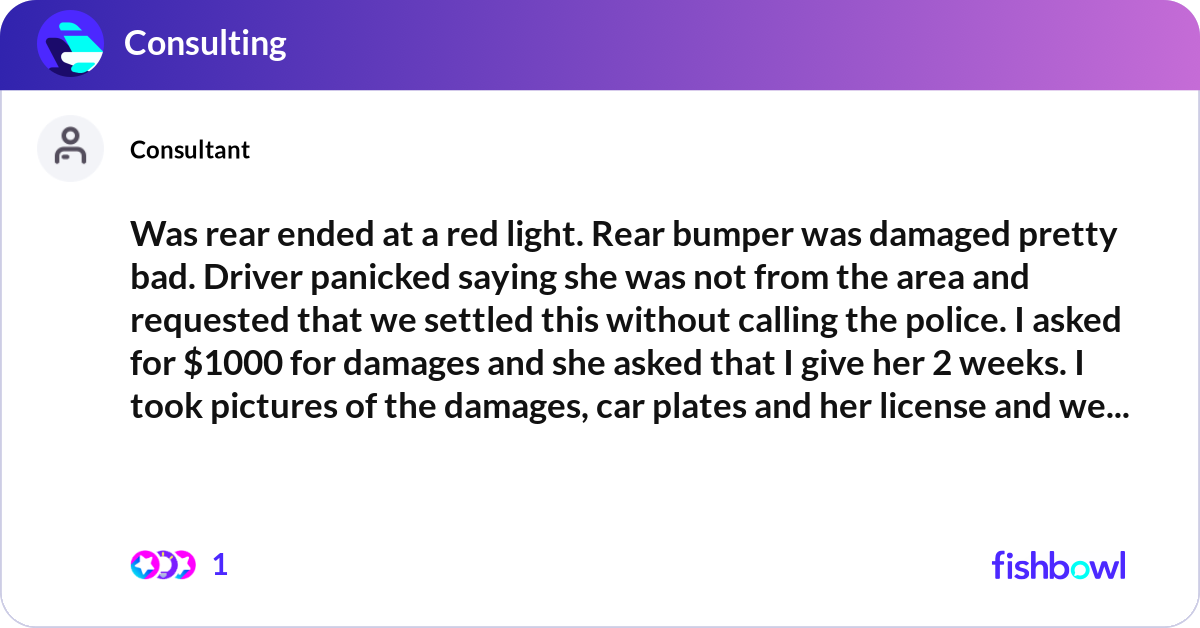 Was rear ended at a red light. Rear bumper was dam... | Fishbowl