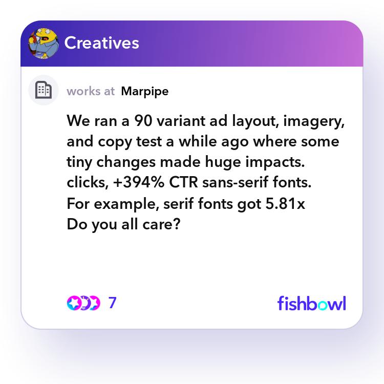 We ran a 90 variant ad layout, imagery, and copy t... | Fishbowl