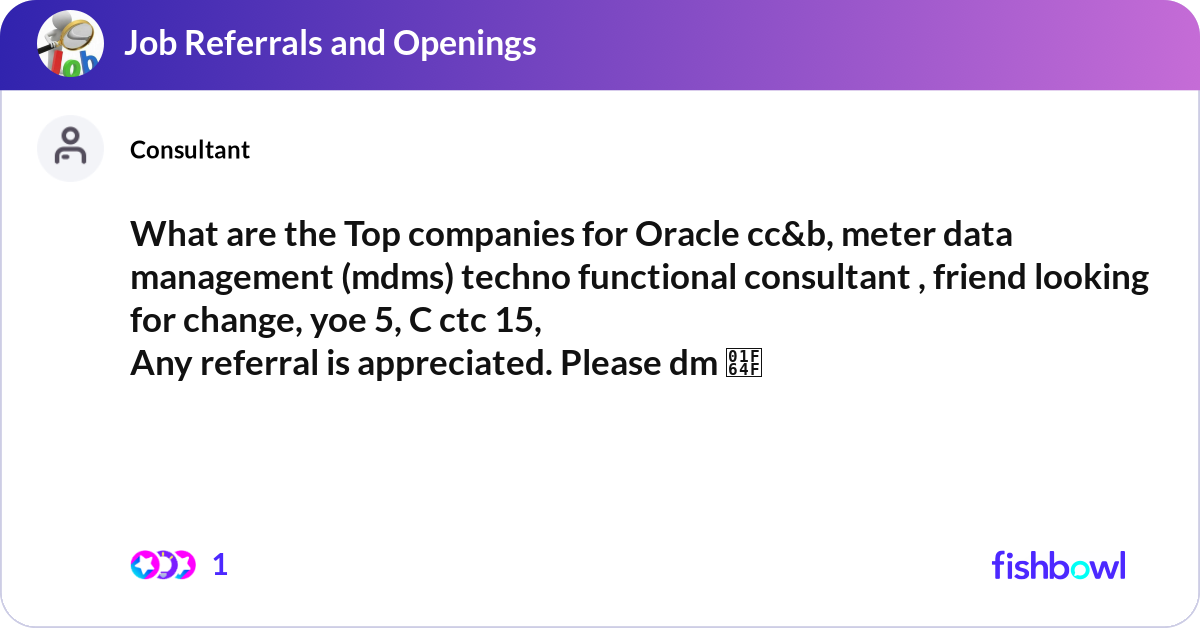 What are the Top companies for Oracle cc&b, meter ... | Fishbowl