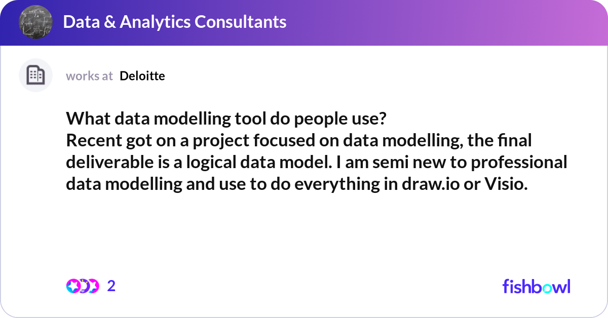 What data modelling tool do people use? Recent got... | Fishbowl