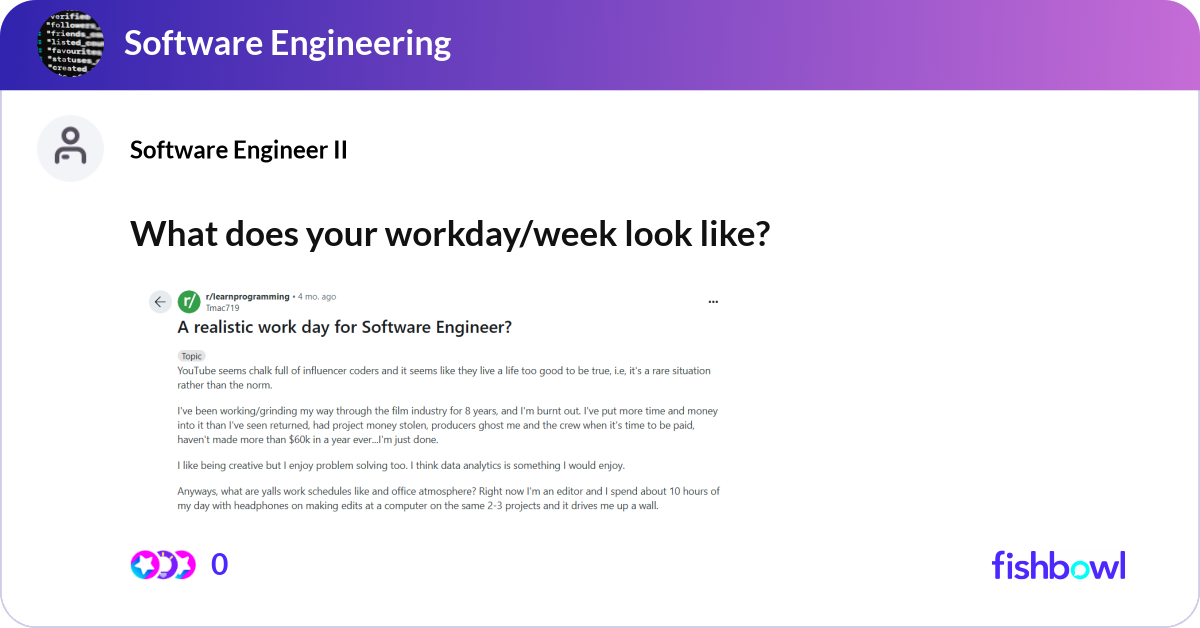What does your workday/week look like? | Fishbowl