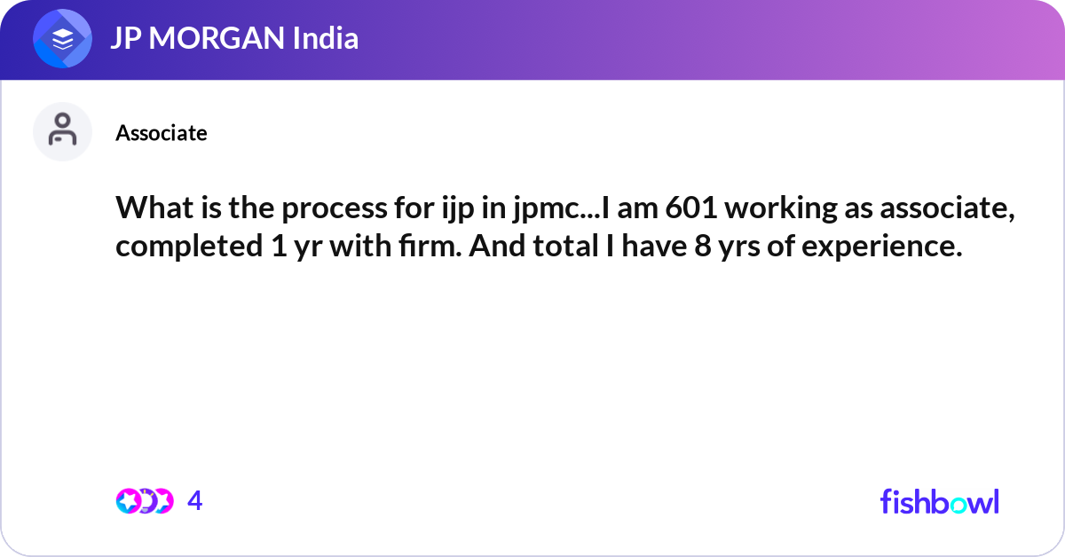 What is the process for ijp in jpmc...I am 601 wor... | Fishbowl