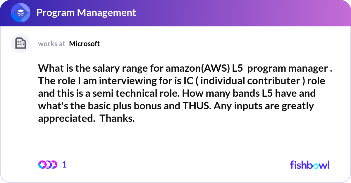 What is the salary range for amazon(AWS) L5 progr... | Fishbowl