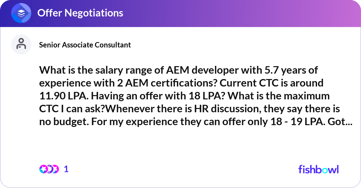 What is the salary range of AEM developer with 5.7... | Fishbowl