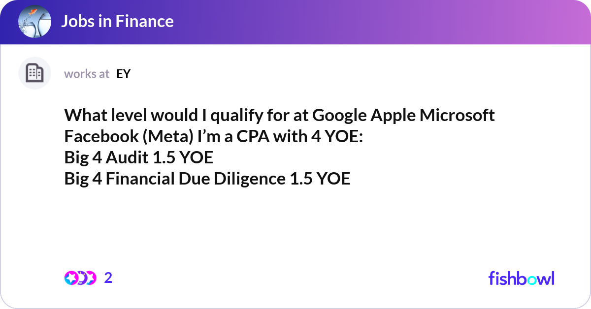 What level would I qualify for at Google Apple Mic... | Fishbowl