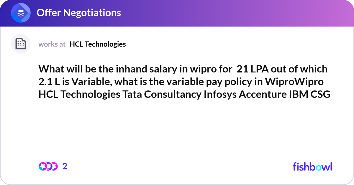 What will be the inhand salary in wipro for 21 LP... | Fishbowl