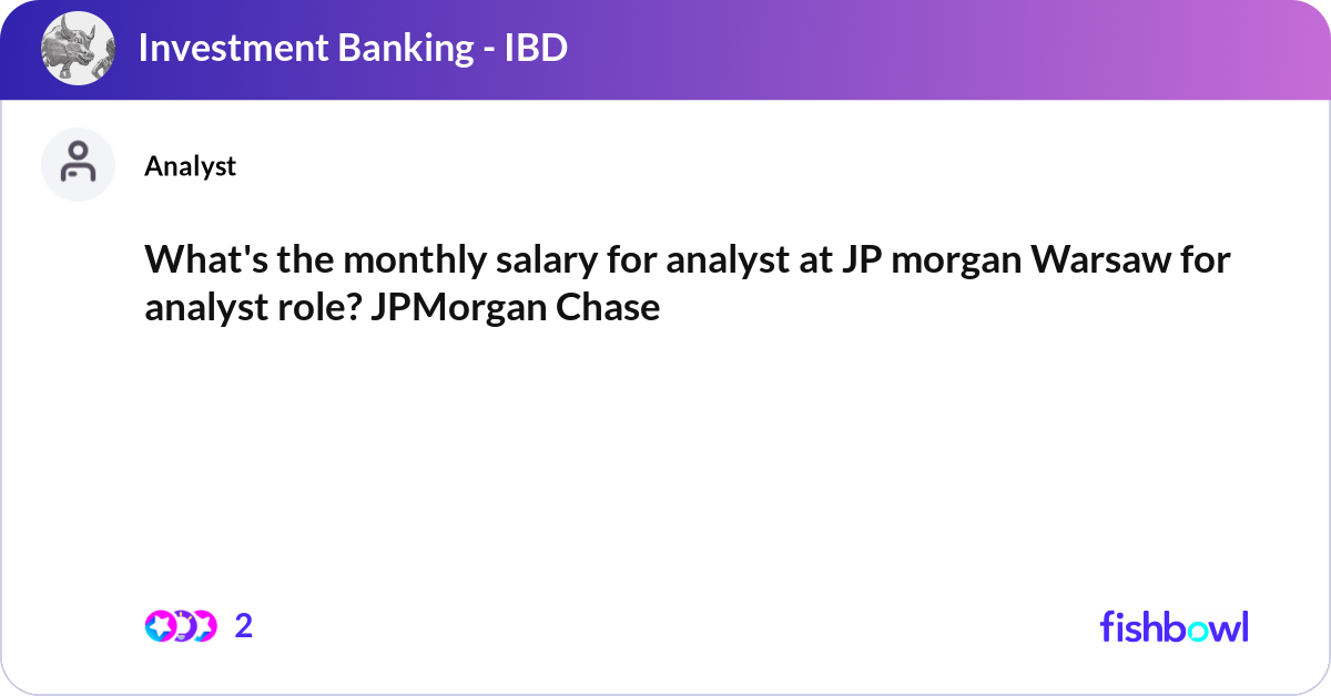 What's the monthly salary for analyst at JP morgan... | Fishbowl