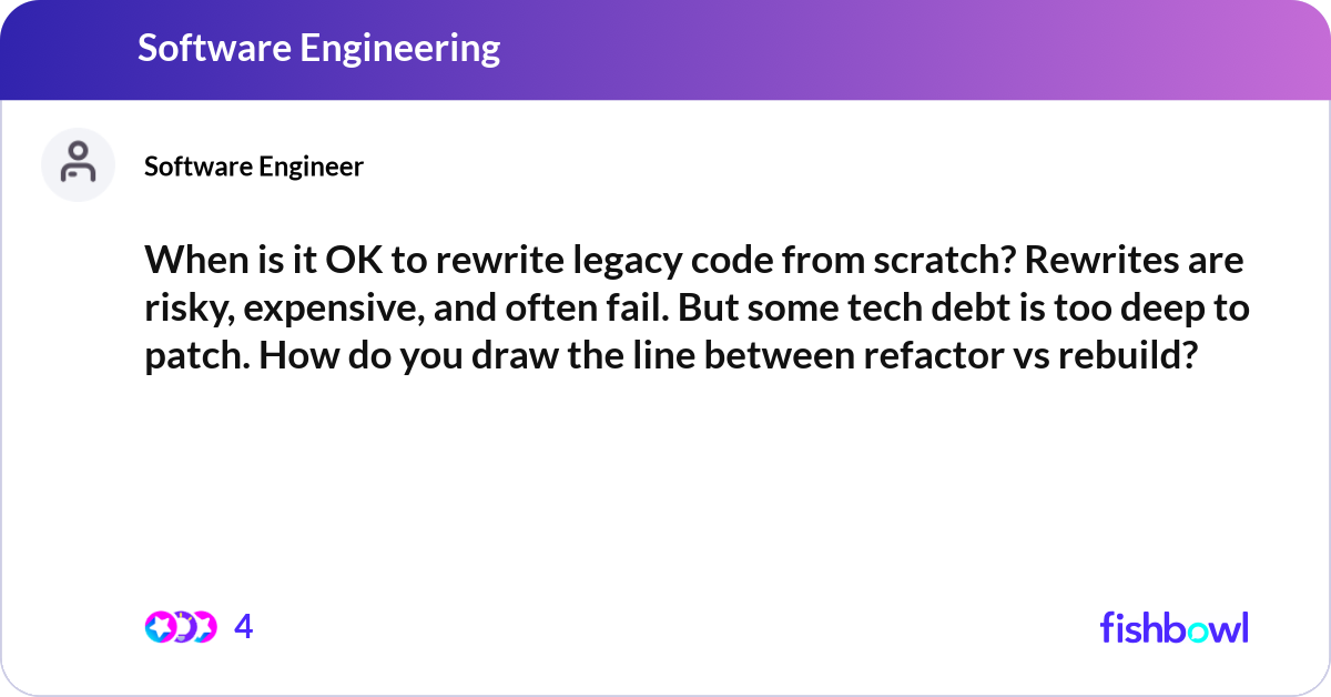 When is it OK to rewrite legacy code from scratch?... | Fishbowl