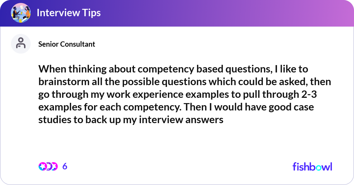 When thinking about competency based questions, I ... | Fishbowl