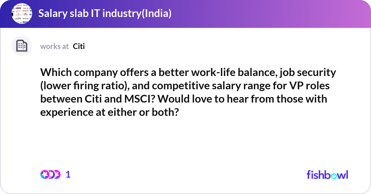 Which company offers a better work-life balance, j... | Fishbowl