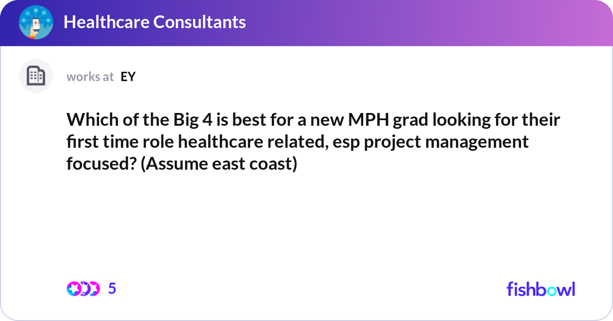 Which of the Big 4 is best for a new MPH grad look... | Fishbowl