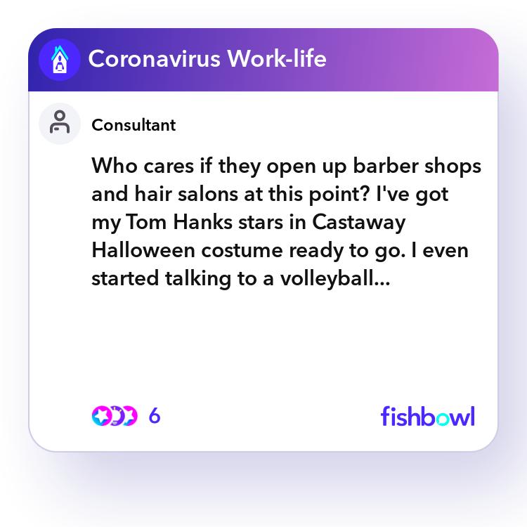 Who Cares If They Open Up Barber Shops And Hair Salons At This Point I Ve Got My Tom Hanks Stars In Castaway Halloween Costume Ready To Go I Even Started Talking To