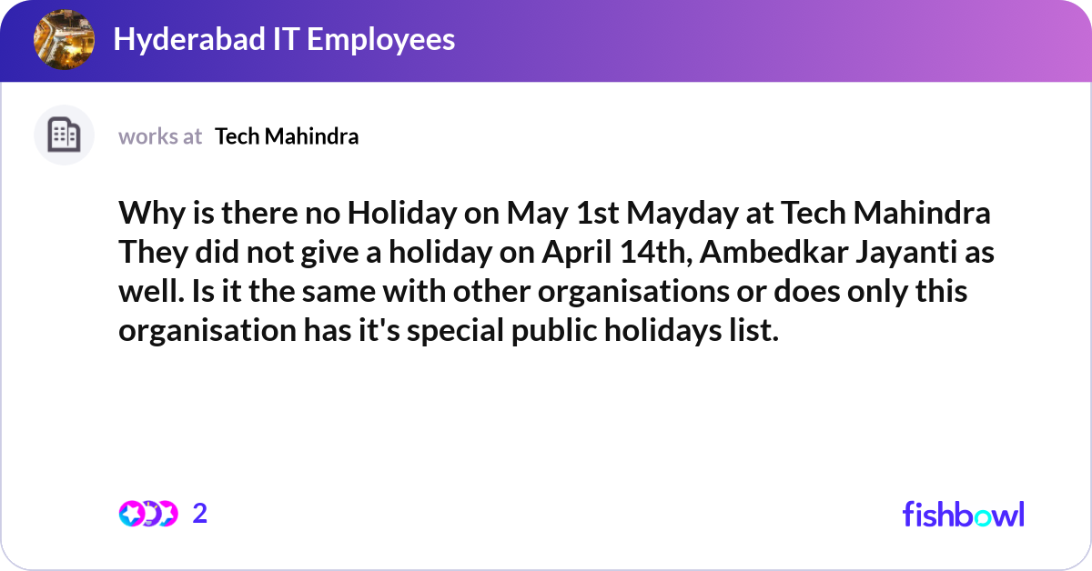 Why is there no Holiday on May 1st Mayday at Tech ... | Fishbowl