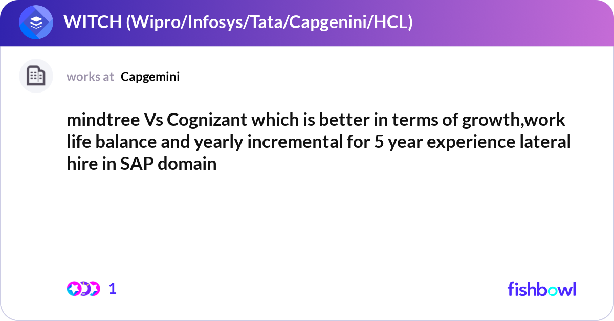 mindtree Vs Cognizant which is better in terms of ... | Fishbowl