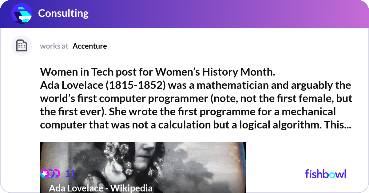 Computer 1815 Women in Tech post for Women’s History Month. Ada ... | Fishbowl