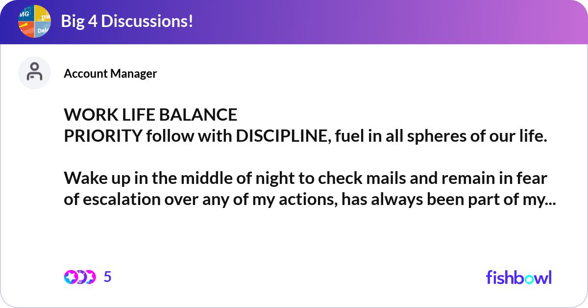 WORK LIFE BALANCE PRIORITY follow with DISCIPLIN... | Fishbowl