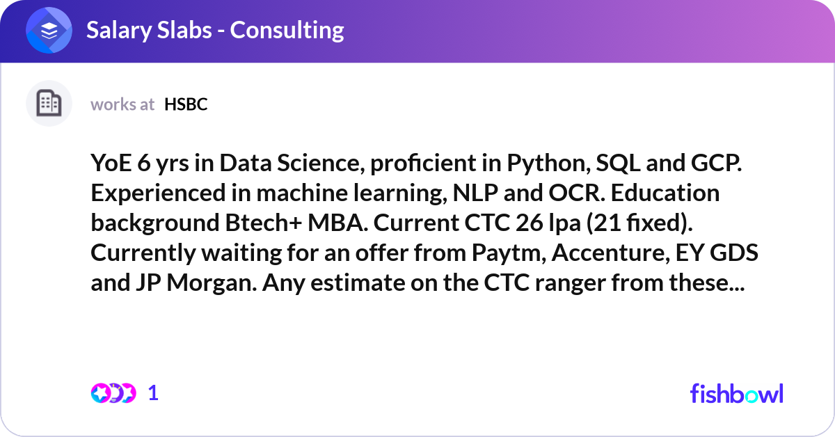 YoE 6 yrs in Data Science, proficient in Python, S... | Fishbowl