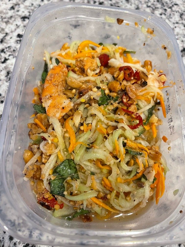 Per my mother’s recipe for papaya salad but using Fishbowl