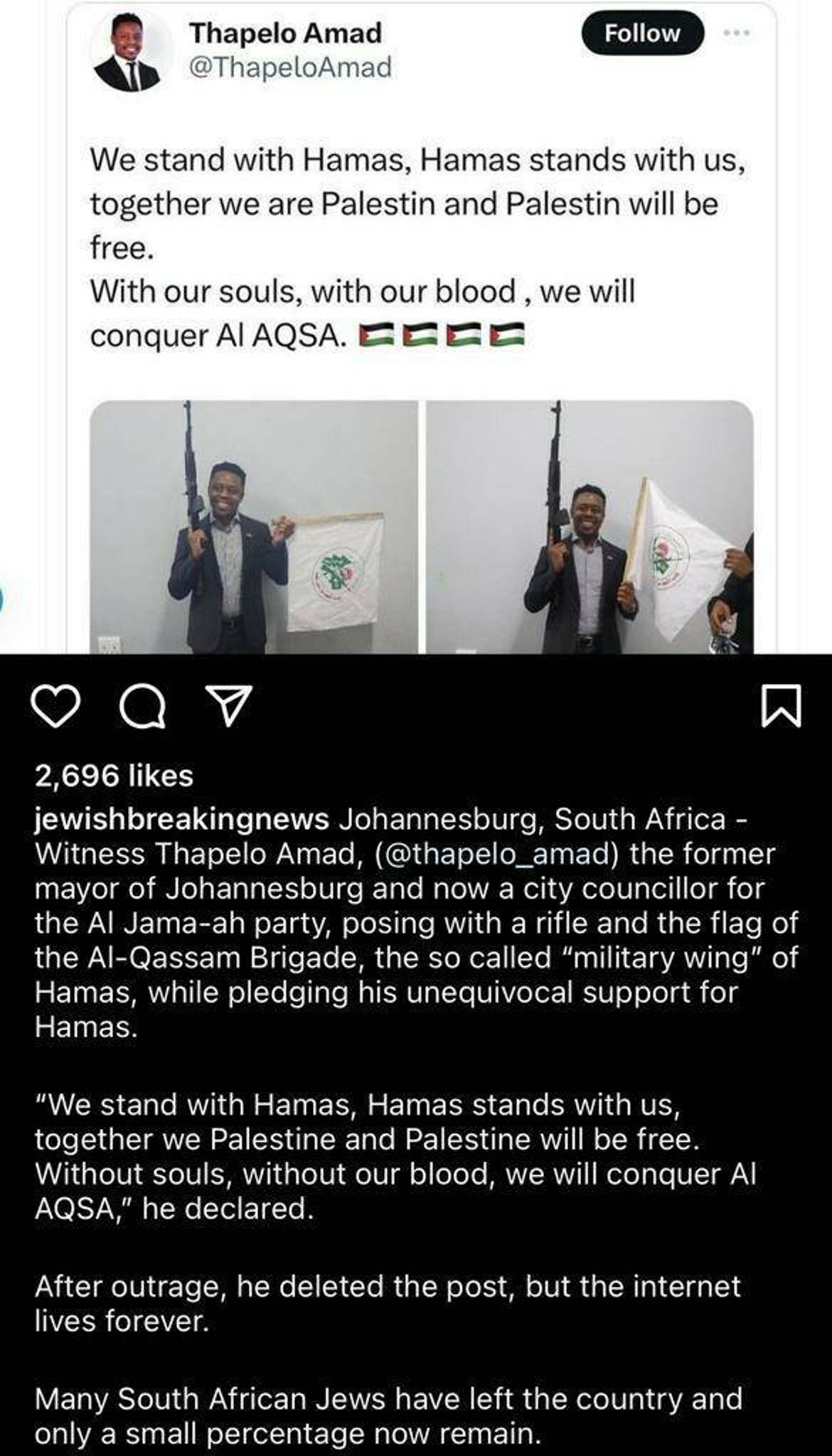 The quiet part being said aloud by a South African "anti-Zionist ...