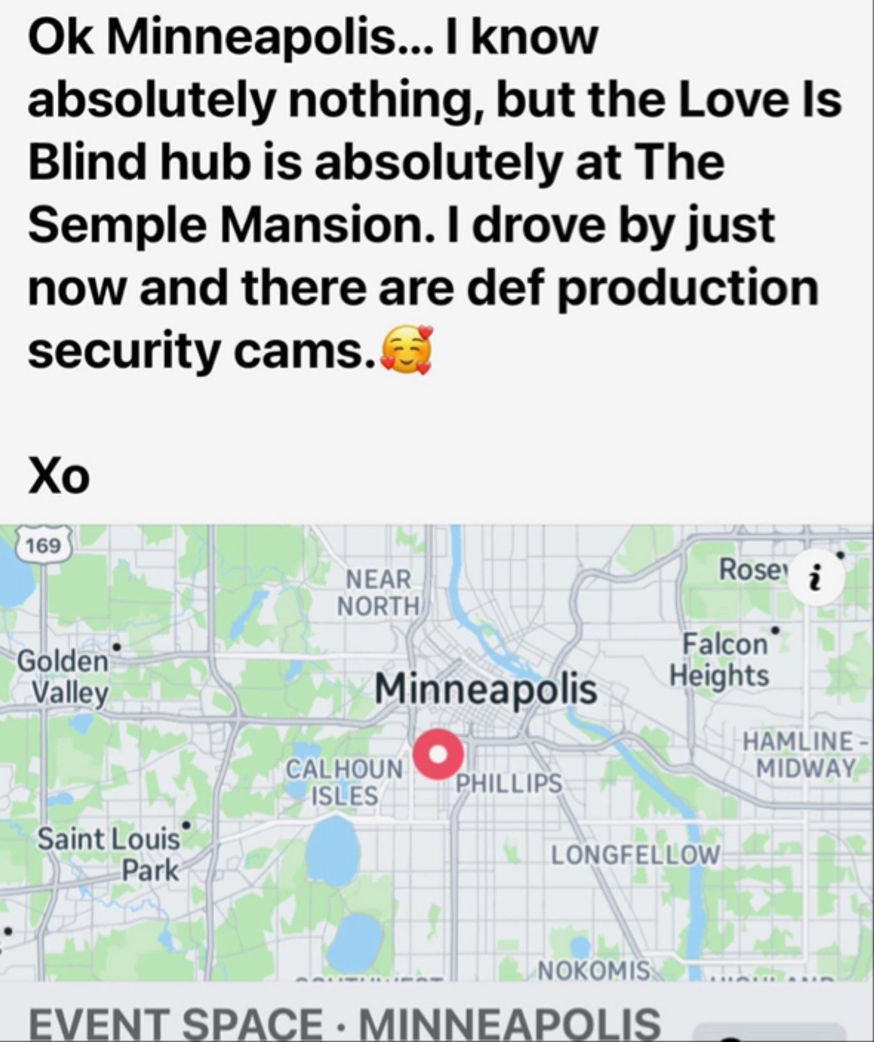 Love is blind has started filming in mpls 👀 Fishbowl