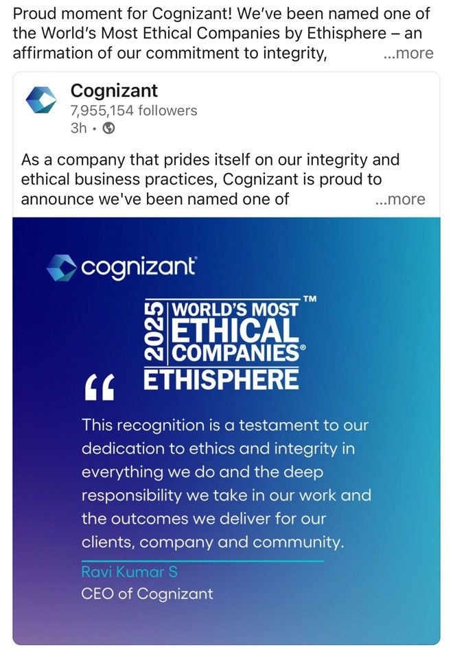 Received an email saying Infosys has been recognized as the World’s ...