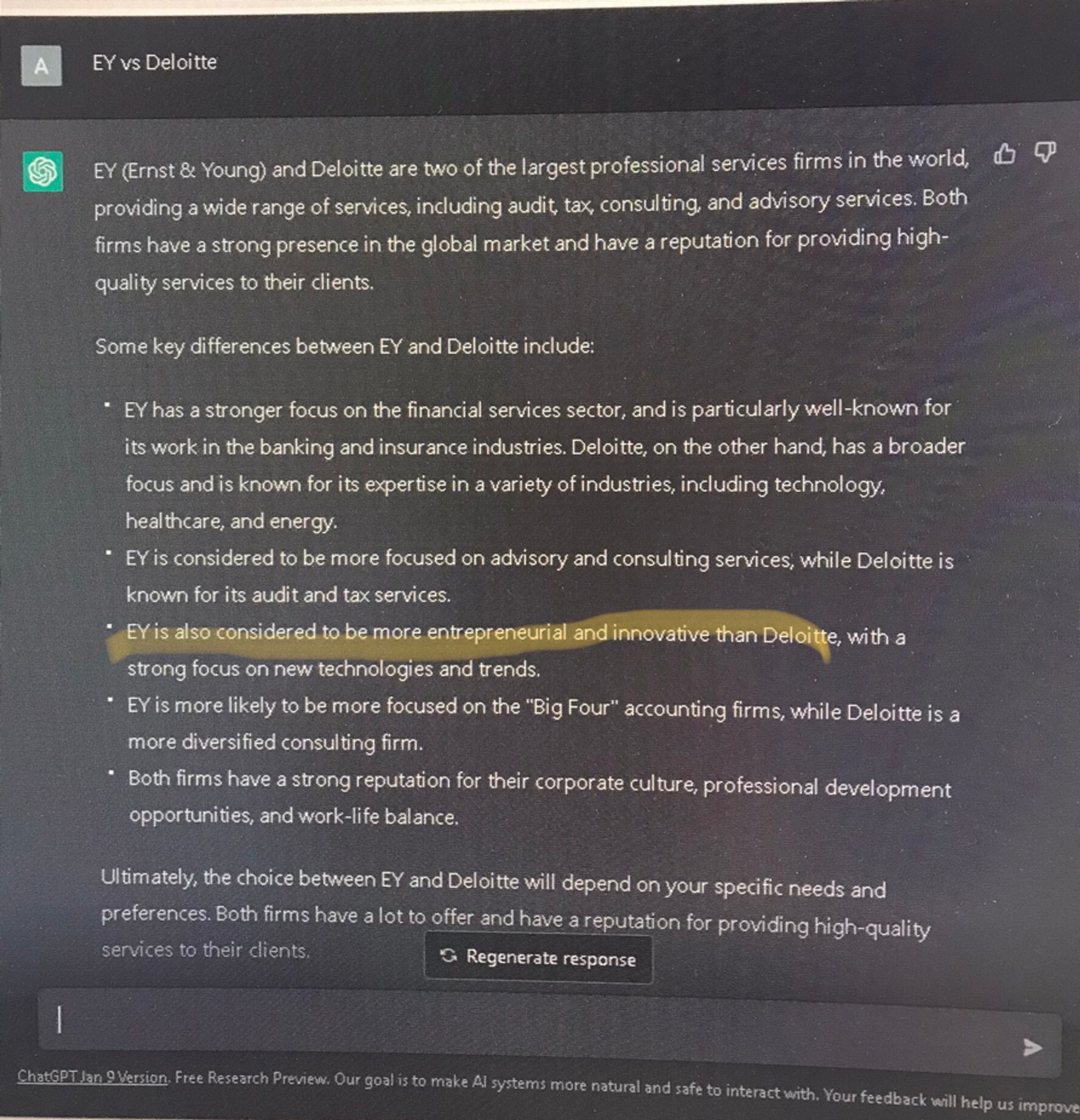 ChatGPT’s response to EY vs. Deloitte Fishbowl