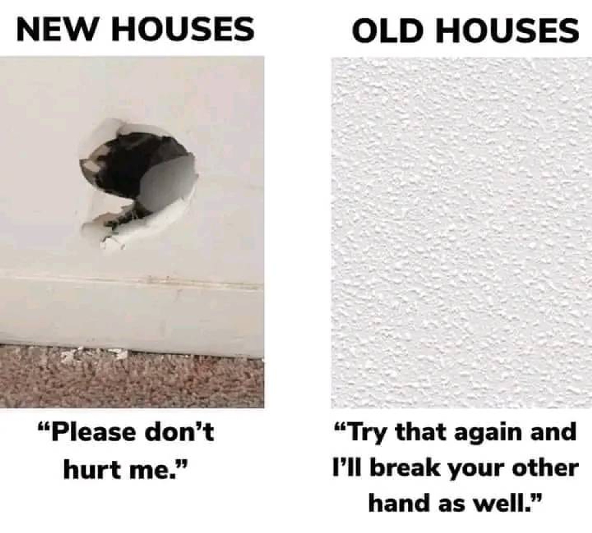 Meme: old house vs new house | Fishbowl, image size:2048x1846
