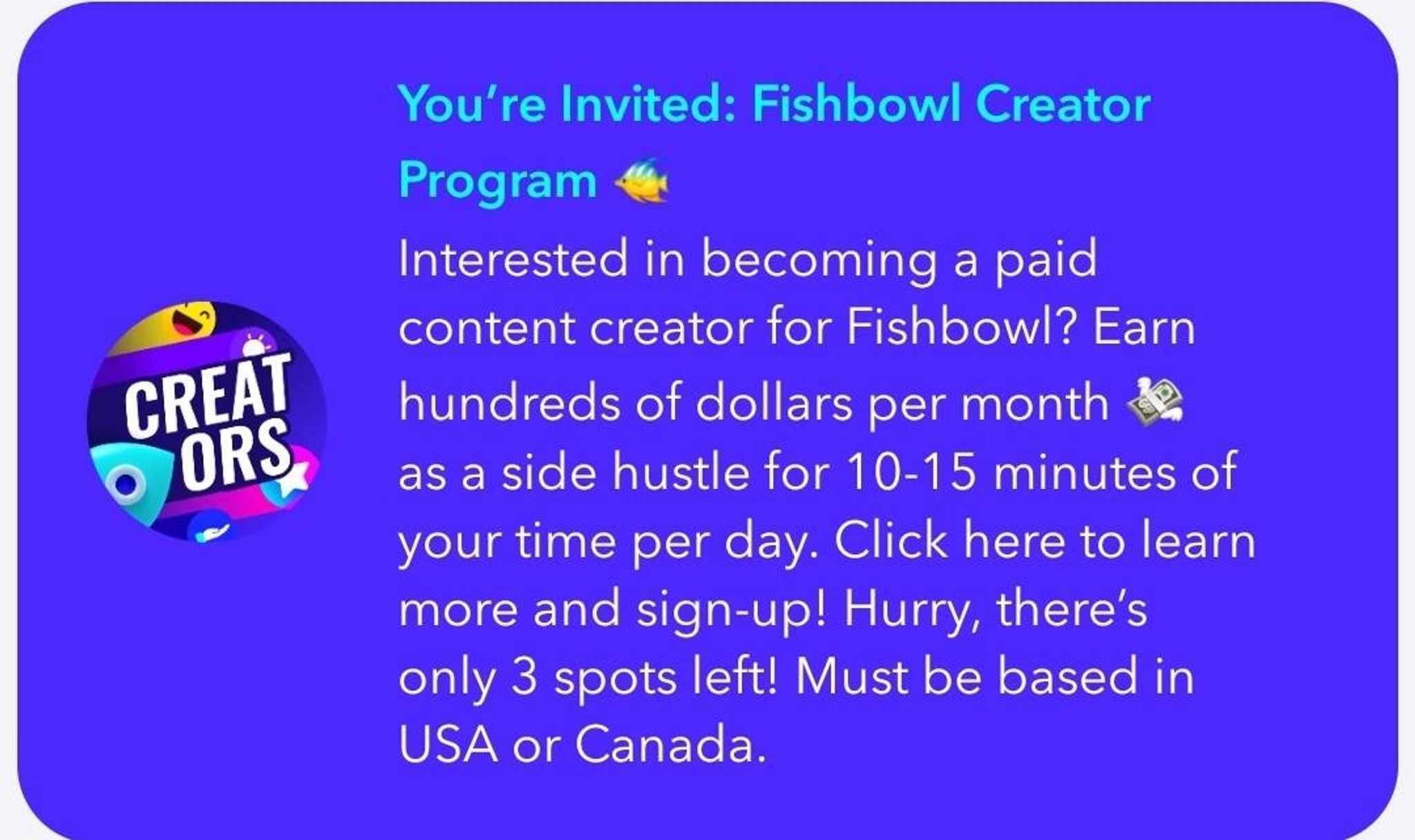 Is this legit? The fishbowl creator program? Anyon... Fishbowl