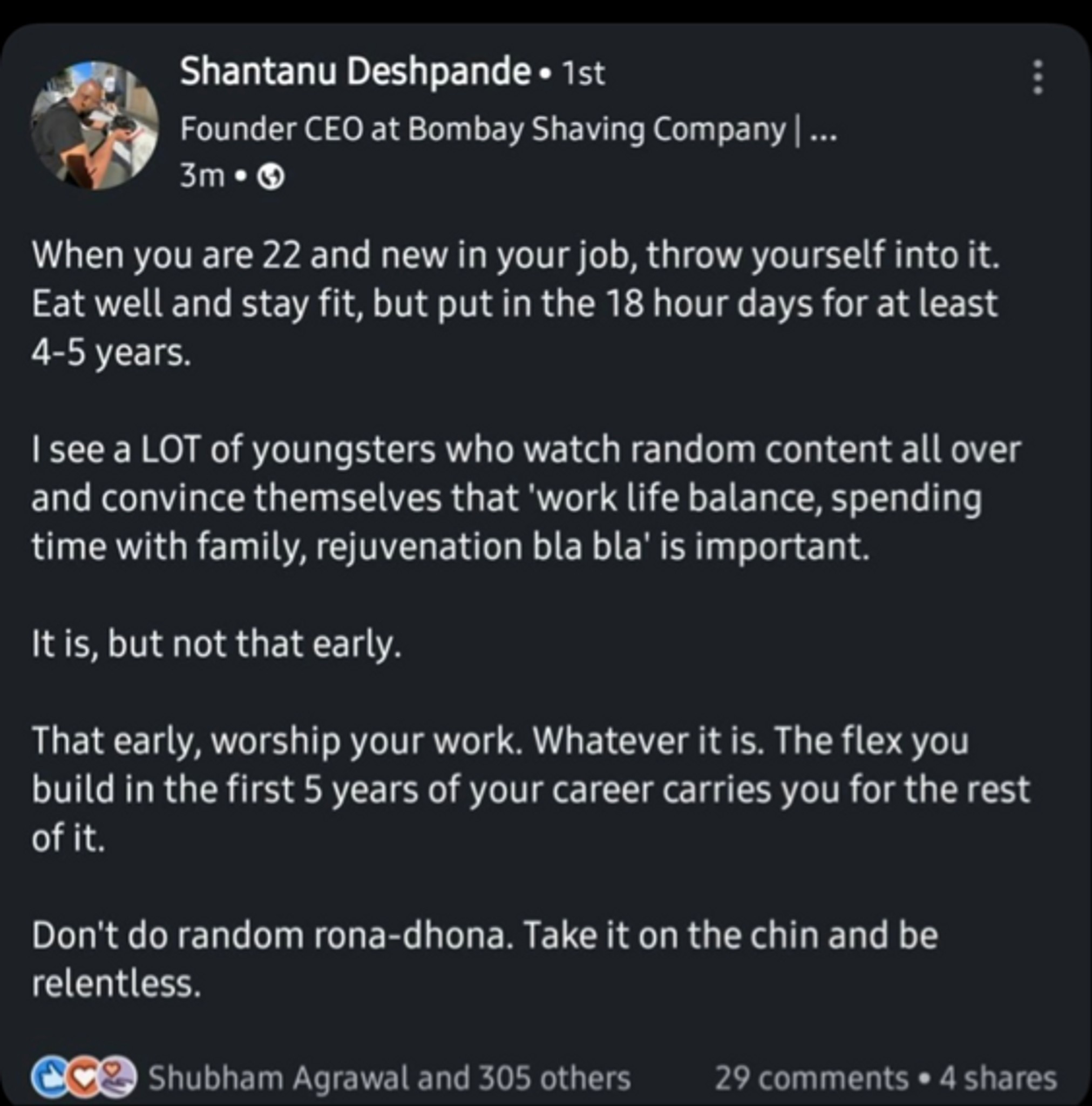 Almost every“ Entrepreneur “ wants to promote the idea of rigorous work in  early stage of career but are against Moonlighting! They want you to work  your ass off but for the