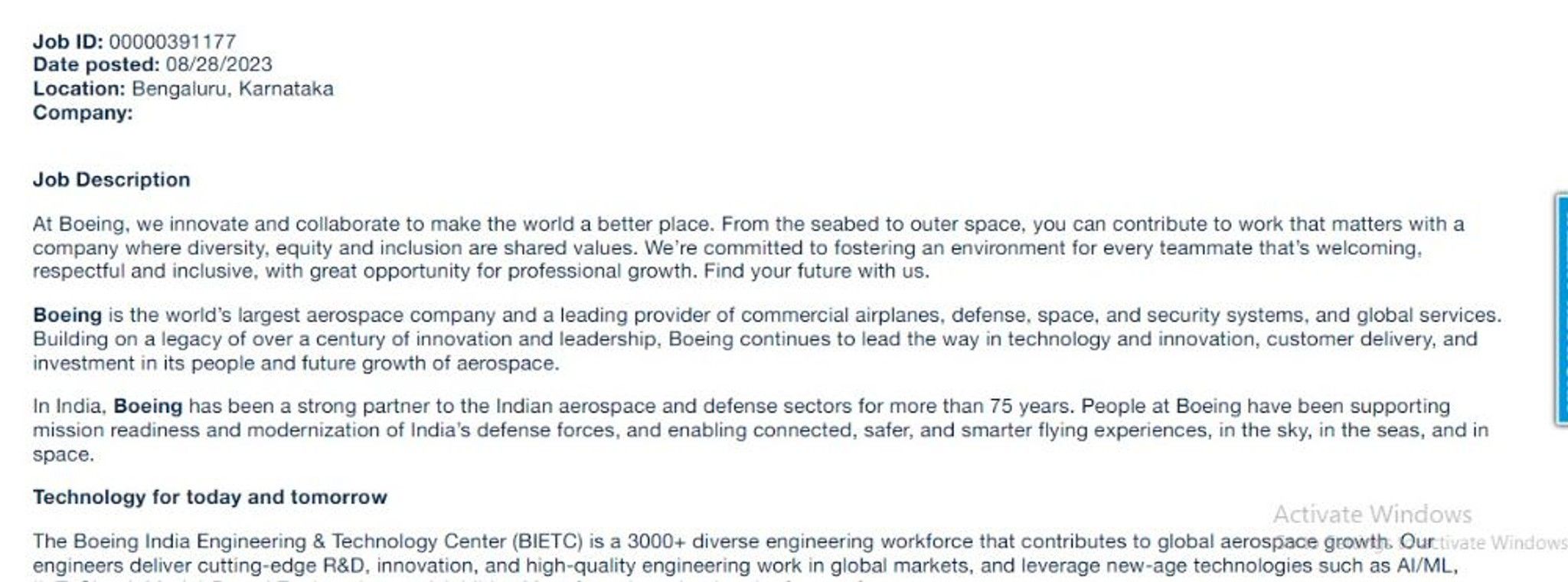 Boeing India bowl Glassdoor